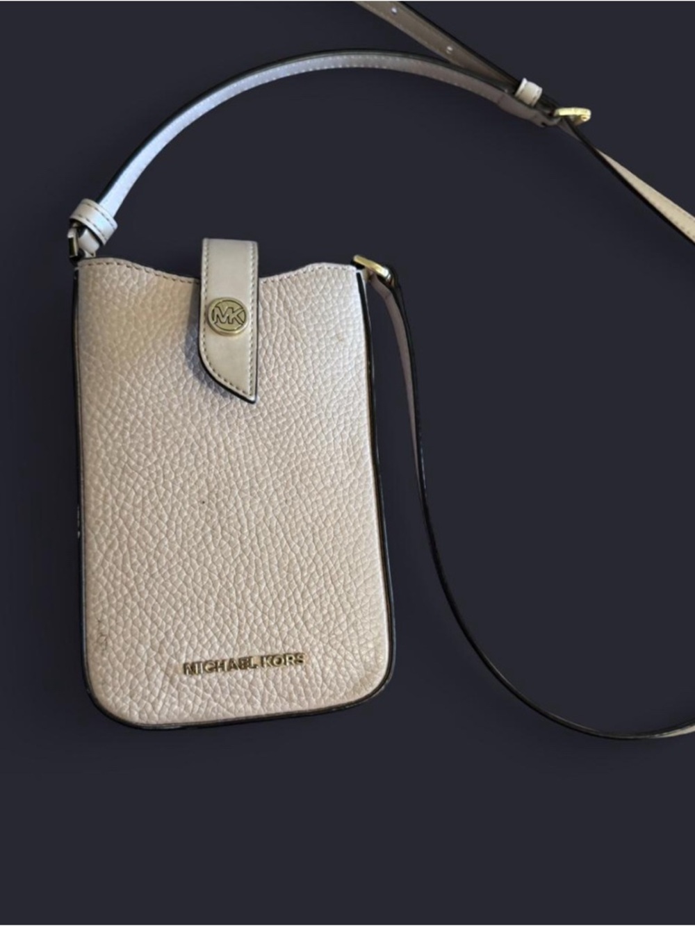 Michael Kors Pebbled Leather Phone Crossbody in Light Beige with Gold Hardware